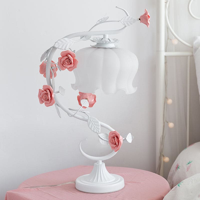 Country Charm Table Lamp with Ceramic Flower