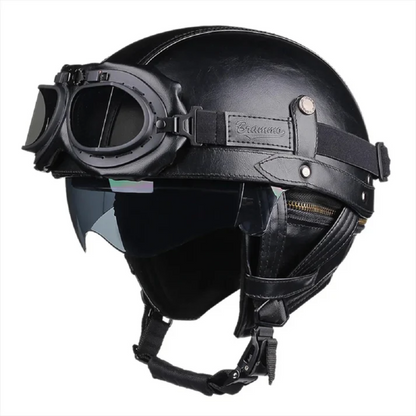 Black Vintage Half-Face Motorcycle Helmet