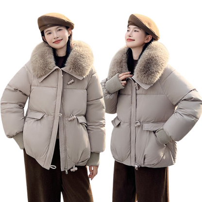 Short Winter Parka with Fur-Lined Hood