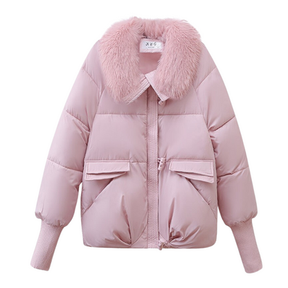 Short Winter Parka with Fur-Lined Hood