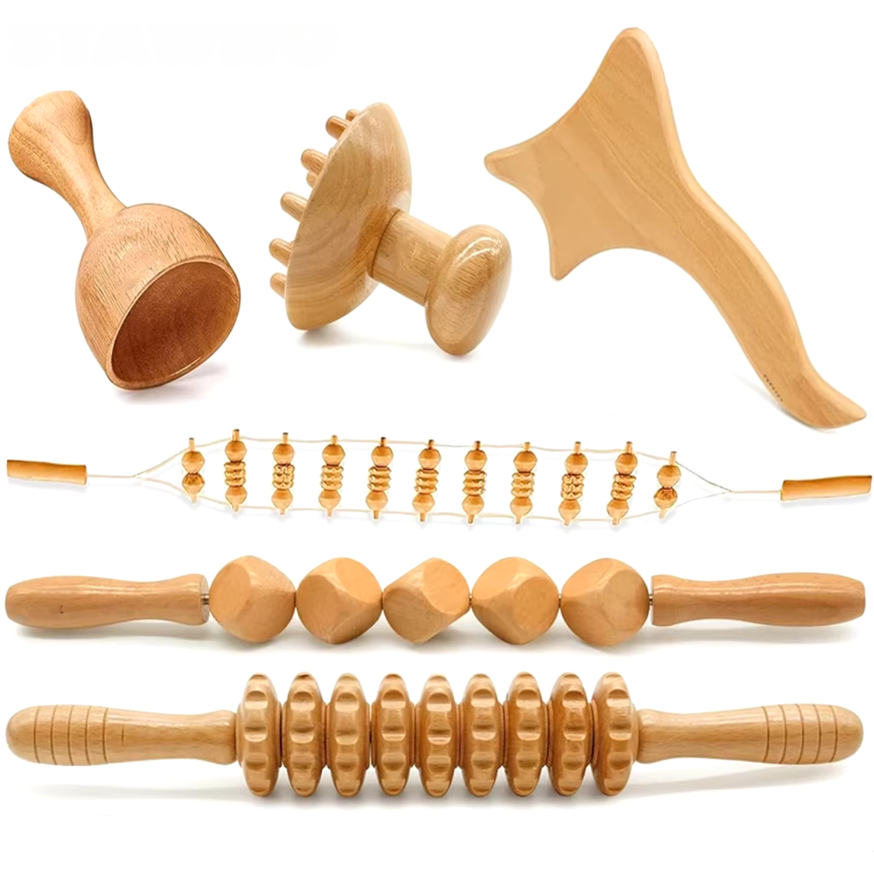 Complete 6-Piece Wood Maderotherapy Kit for Relaxation