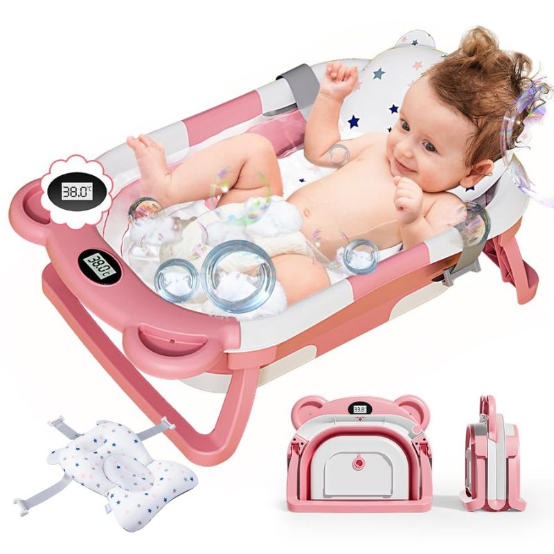 Marcherelle™ – Baignoire Bébé Pliable avec Matelas Ergonomique, 0–24 Mois