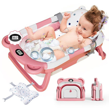 Marcherelle™ – Baignoire Bébé Pliable avec Matelas Ergonomique, 0–24 Mois