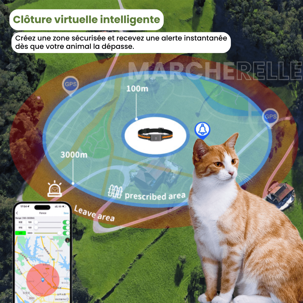 Marcherelle™ – Collier GPS Chat Sans Abonnement Suivi Précis & Illimité
