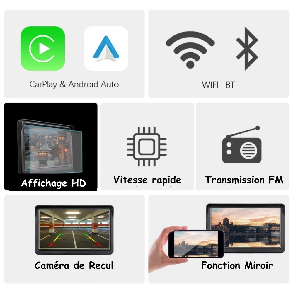Marcherelle™ – Écran CarPlay Sans Fil 7” avec Caméra de Recul