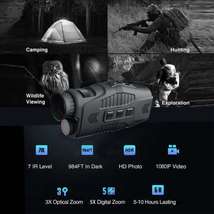 Marcherelle™ – Monoculaire de Vision Nocturne IR 850 nm avec Zoom Numérique 5x