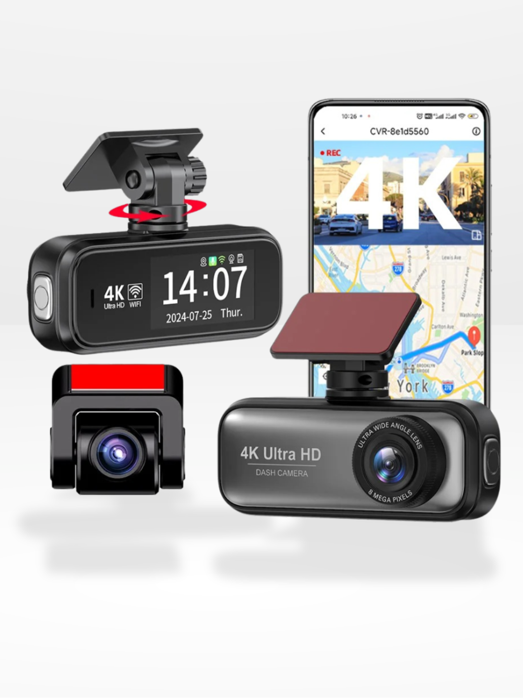 Marcherelle™ – Rétroviseur Caméra 4K Avant/Arrière avec GPS Intégré