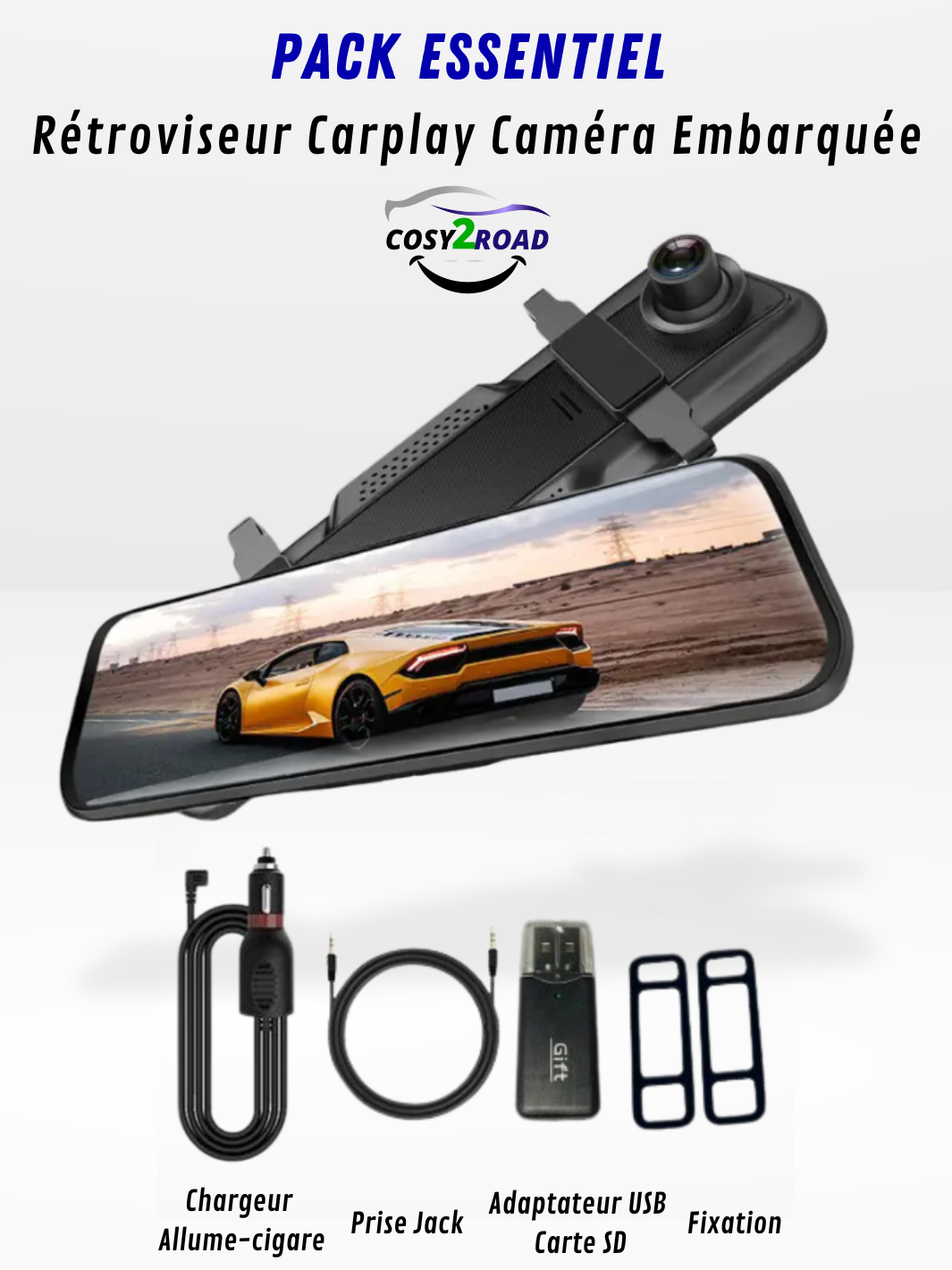 4K Front/Rear Mirror Camera with CarPlay and Recording